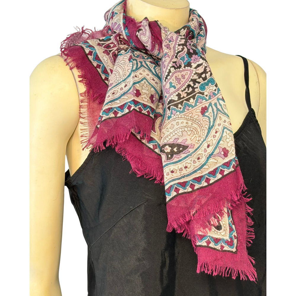 Talbots 42" Square Scarf Silk Cashmere Blend Purple Paisley Print Fringe Ends